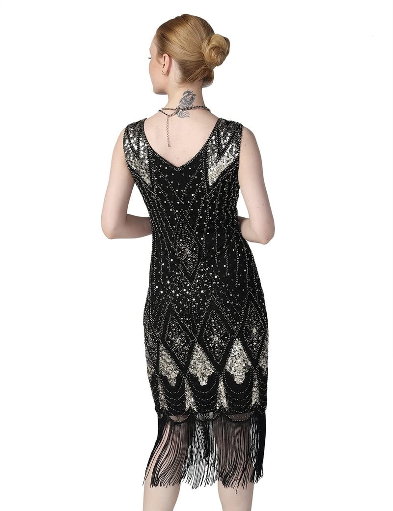 PrettyGuide Women 1920s Gatsby Cocktail Sequin Art Deco Flapper Dress M Gold - Image 4